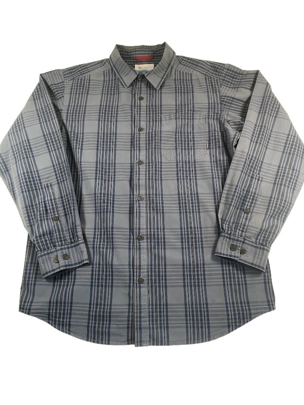 Columbia Sportswear Blue Gray Plaid Button Down Shirt Men’s Large Cotton